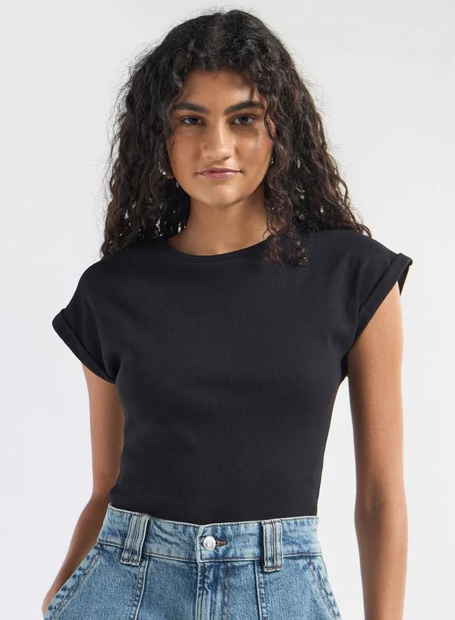 Splash FAV Ribbed Crew Neck Bodysuit with Extended Sleeves