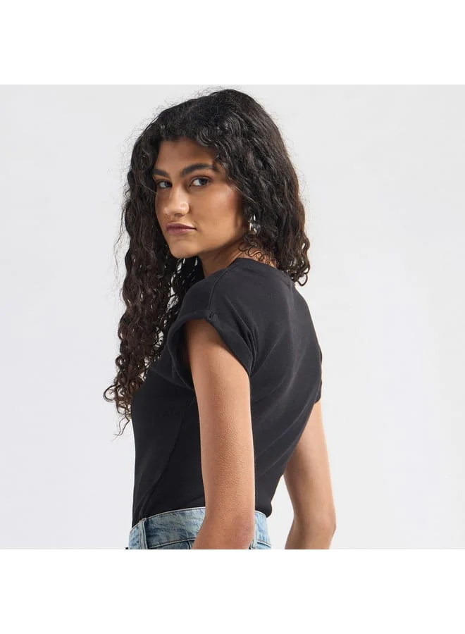 Splash FAV Ribbed Crew Neck Bodysuit with Extended Sleeves