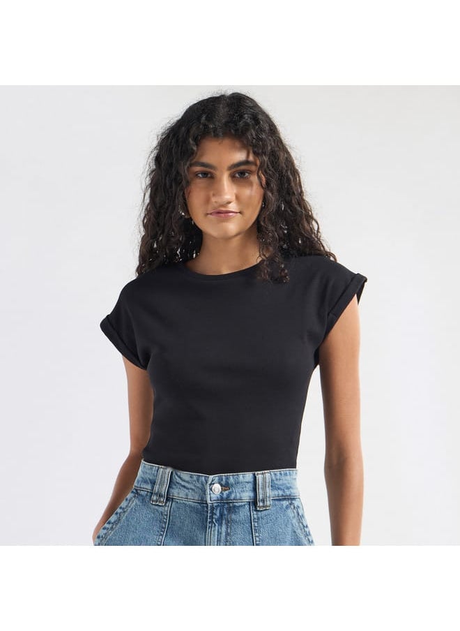 FAV Ribbed Crew Neck Bodysuit with Extended Sleeves  - Image 1