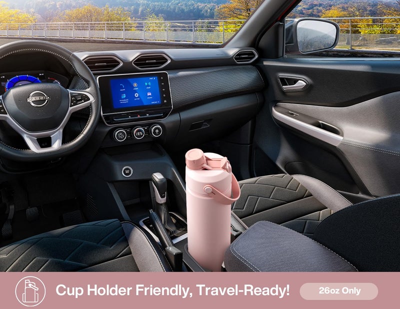 POWCAN 26 oz Insulated Water Bottle with 2-in-1 Straw and Spout Lid, Keep Cold 24H, Leak-Proof, Fits in Car Cup Holder, Stainless Steel Water Bottle for Sports, Travel, Gym, and School (Dried Rose) - Image 4