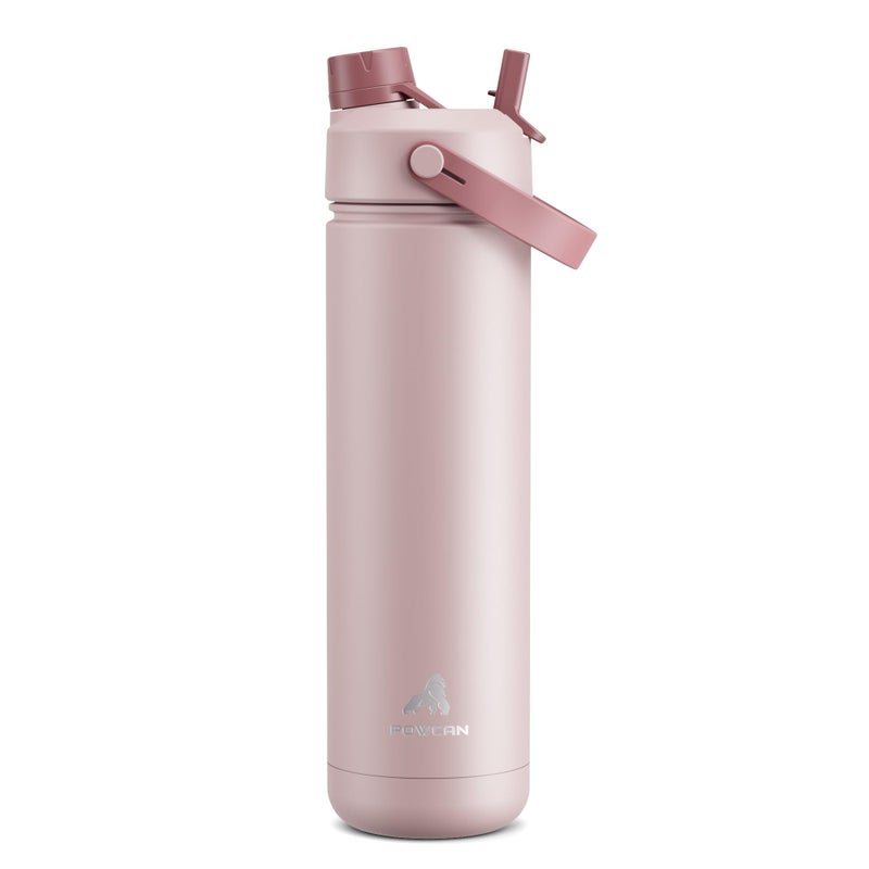 POWCAN 26 oz Insulated Water Bottle with 2-in-1 Straw and Spout Lid, Keep Cold 24H, Leak-Proof, Fits in Car Cup Holder, Stainless Steel Water Bottle for Sports, Travel, Gym, and School (Dried Rose) - Image 1