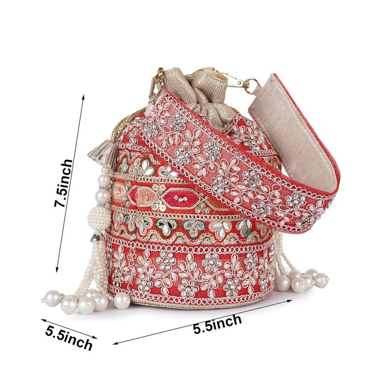 PLANX Velvet SilK Stylish Embroidery Unique Design Trendy Traditional Ethnic Wedding Party Handheld Potli For Women - Image 2