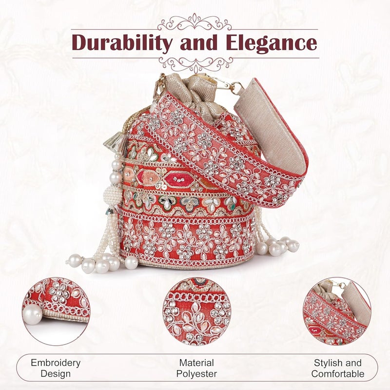 PLANX Velvet SilK Stylish Embroidery Unique Design Trendy Traditional Ethnic Wedding Party Handheld Potli For Women - Image 5