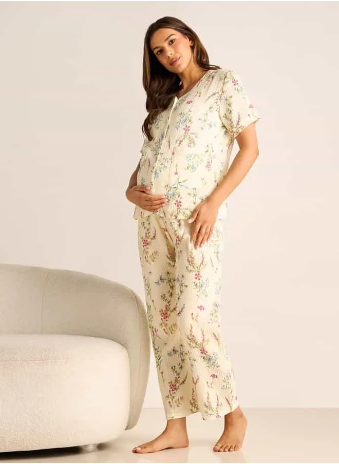 FAV Floral Print Maternity Top and Elasticated Pyjama Set