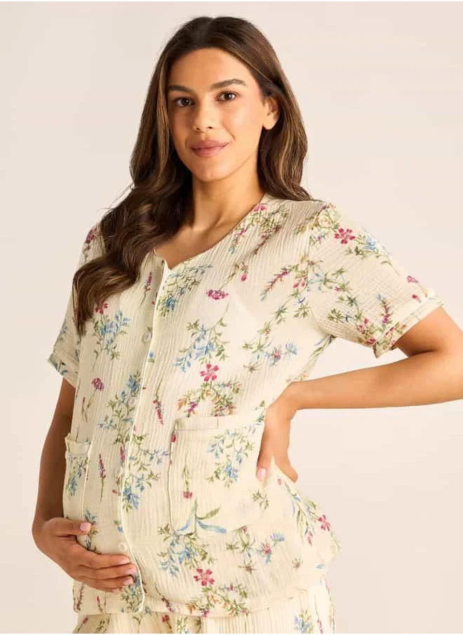 FAV Floral Print Maternity Top and Elasticated Pyjama Set