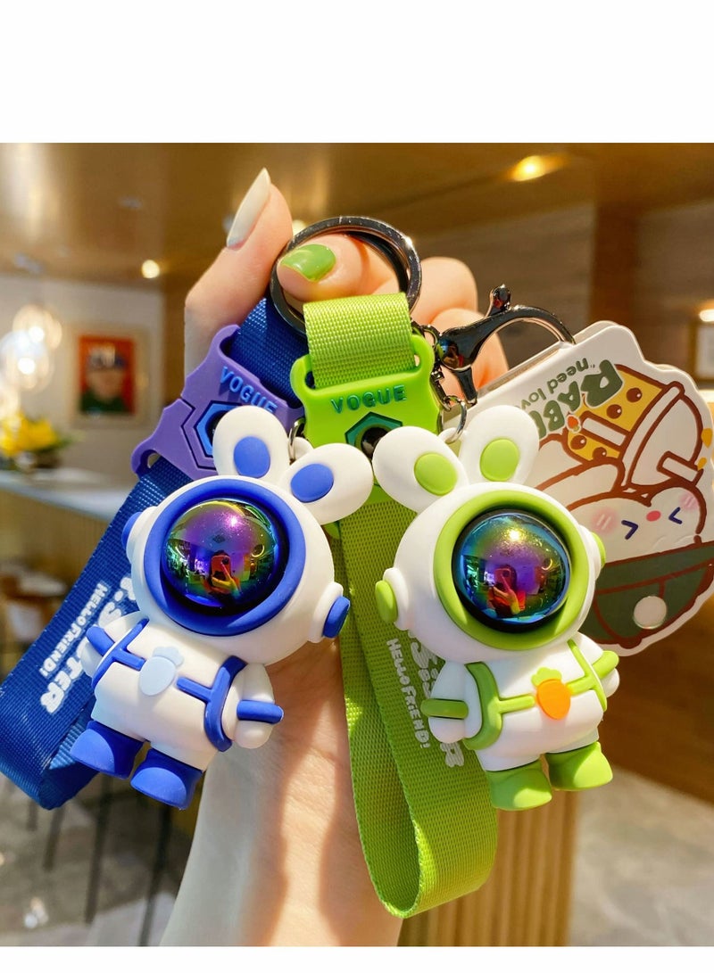 Excefore Keychain for Women Men Creative Stylish Astronaut Pilot Suit Standing Rabbit Bunny Keyrings, Soft PVC Decoration Car Key Chain Ring Bag Pendant Holder Strap Lanyard, Black - Image 5