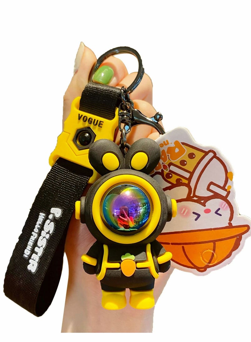 Excefore Keychain for Women Men Creative Stylish Astronaut Pilot Suit Standing Rabbit Bunny Keyrings, Soft PVC Decoration Car Key Chain Ring Bag Pendant Holder Strap Lanyard, Black - Image 1