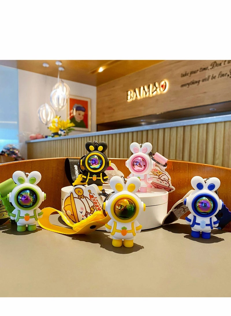 Excefore Keychain for Women Men Creative Stylish Astronaut Pilot Suit Standing Rabbit Bunny Keyrings, Soft PVC Decoration Car Key Chain Ring Bag Pendant Holder Strap Lanyard, Black - Image 4