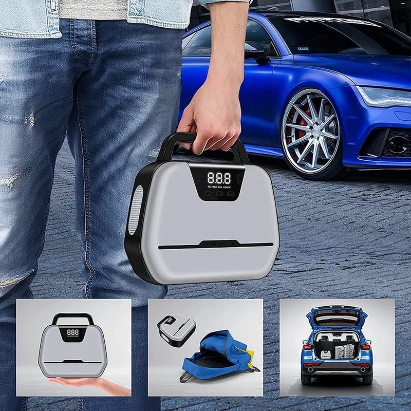 MIKUL Air Compressor Tire Inflator DC 12V Dual-use Portable Electric Car Tyre Pump with Emergency LED Light, Digital Pressure Gauge Auto-Stop Car Air Pump with Valve Adaptors for Car Tires, Motorcycle, Ball - Image 5