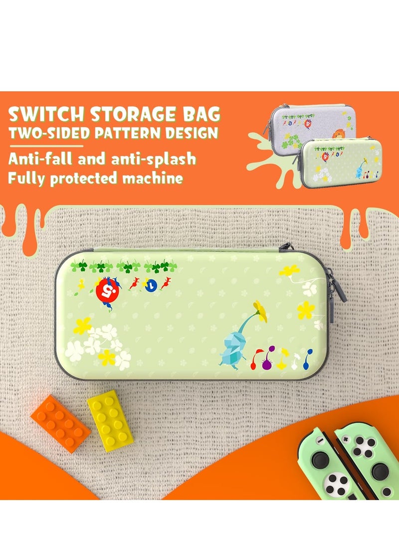 SYOSI Switch Carrying Case Set Cute Switch Case Bundle for Pikmin Fans with Switch OLED Protective Cover Screen Protector Playstand and Thumb Caps Storage Bag Compatible with Switch OLED and Accessories - Image 4