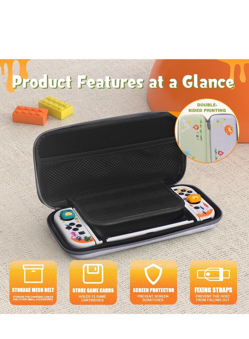 SYOSI Switch Carrying Case Set Cute Switch Case Bundle for Pikmin Fans with Switch OLED Protective Cover Screen Protector Playstand and Thumb Caps Storage Bag Compatible with Switch OLED and Accessories - Image 5