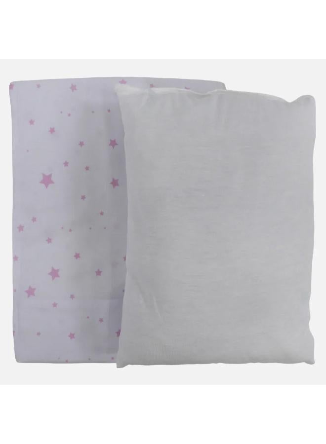 Berceau Unisex Baby Pillow with Pillowcase – Cotton – Pink & White Stars Print - Image 2