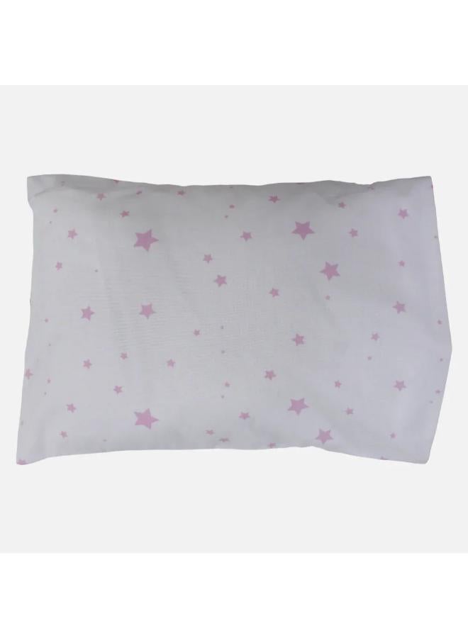 Berceau Unisex Baby Pillow with Pillowcase – Cotton – Pink & White Stars Print - Image 1