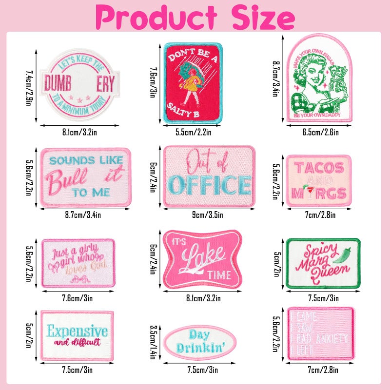 loghohu 12 Pcs Funny Trucker Hat Patches Iron on Pink Humor Embroidered Patches for Girls Women Vintage Sew Applique Repair Patches DIY Sew on Patches for Hat Backpacks Pants Jacket DIY Accessories - Image 2