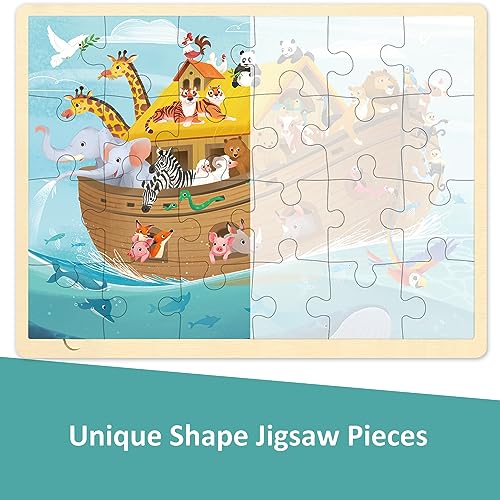 MoinKidz 24 Piece Puzzles for Kids 3 Year Old Noahs Ark Religious Scene Puzzle Wooden Jigsaw Puzzles for Toddlers Ages 35 Preschool Puzzle for 3 4 5 Year Old with Tray - Image 5