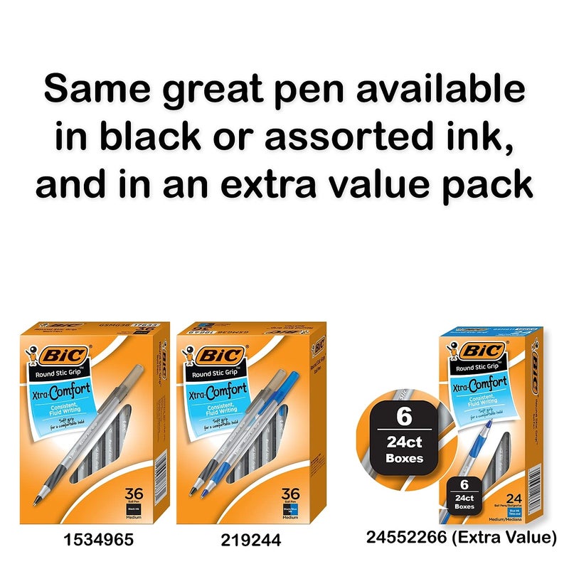 BIC Round Stic Grip Xtra Comfort Blue Ballpoint Pens, Medium Point (1.2mm), 36-Count Pack, Excellent Writing Pens With Soft Grip for Superb Comfort and Control - Image 2