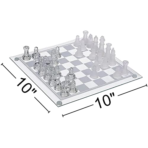 Gamie Premium Glass Chess Set, 10 Inch - Elegant Design - Durable Build - 32 Frosted and Clear Pieces - Felted Bottoms - Easy to Carry - Stable & Fully Functional for Chess Lovers - Image 2