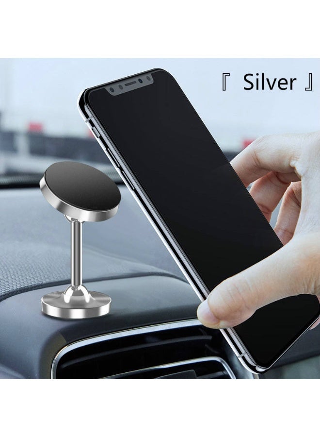 حامل هاتف مغناطيسي للسيارة، دوران 360°، قاعدة مغناطيسية للوحة القيادة، حامل هاتف عالمي متوافق – فضي - Image 3