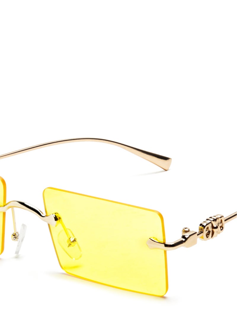 London Rag Rectangular Metallic Rimless Yellow Sunglasses - Image 4