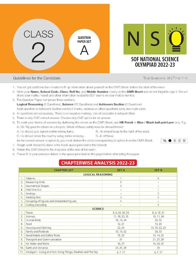 OUROZO MTG Science (NSO) Olympiad Previous Years Papers with Mock Test Papers Class 2 - Sample OMR Sheet with Chapterwise Analysis | SOF Olympiad Books For 2023-24 Exam  - Image 3