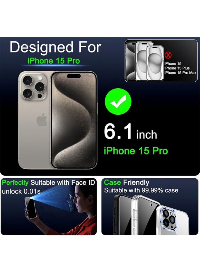 [3+3 Pack] Privacy Screen Protector for iPhone 15 Pro [6.1 inch] with Camera Lens Protector Set,  Anti-Spy Tempered Glass Screen Protector, 9H Hardness, HD, Bubble Free, Scratch Resistant  - Image 2