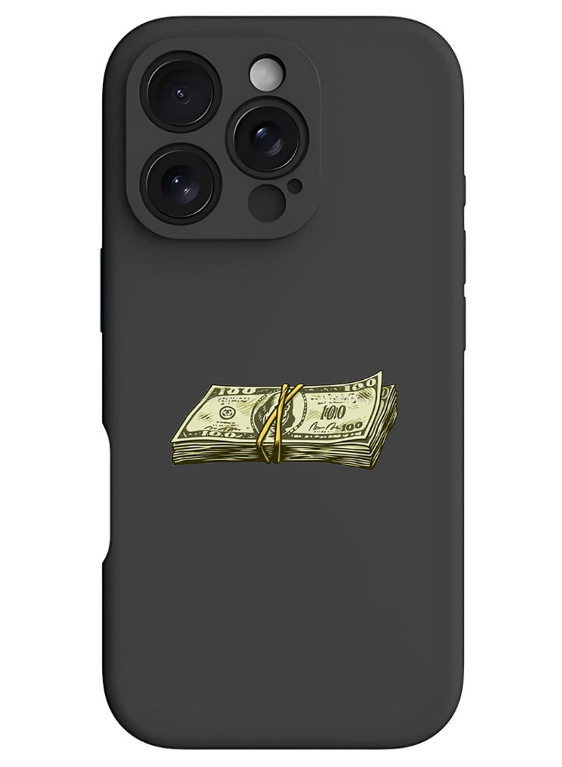 Theodor iPhone 16 Pro Max Black Protective Slim Fit Case Liquid Silicone Cover with Full Body Protection Anti-Scratch Shockproof Case For iPhone - Vintage Cash - Image 1