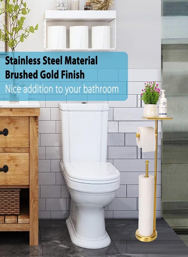 Noonext Gold Toilet Paper Holder Stand, Freestanding Toilet Paper Stand with Tray for Small Items, Toilet Paper Holder with Shelf, Storage Space for 4 Extra Toilet Paper Rolls (Gold) - Image 4