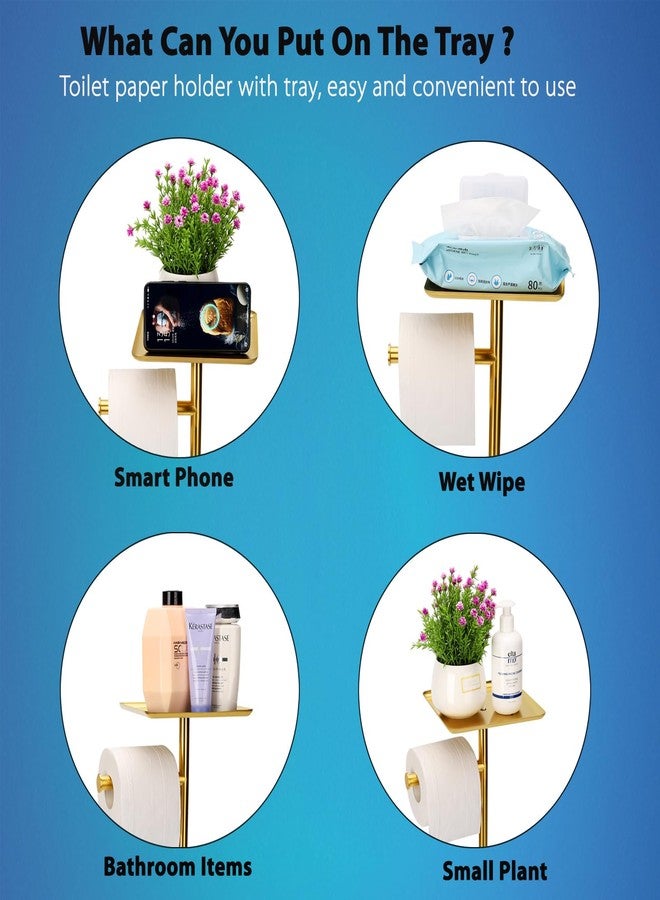 Noonext Gold Toilet Paper Holder Stand, Freestanding Toilet Paper Stand with Tray for Small Items, Toilet Paper Holder with Shelf, Storage Space for 4 Extra Toilet Paper Rolls (Gold) - Image 3
