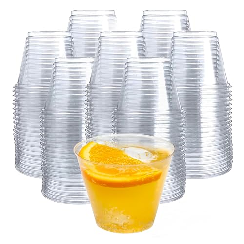 Prestee 200-Pack - 9oz Clear Plastic Cups - Durable Disposable Plastic Wine Glasses for Party, Weddings, and Catering - Small Drinking Glasses for Cocktails and Beverages - Heavy-Duty Fruit Punch Cups - Image 1