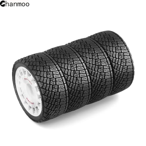 Chanmoo 1/10 RC Rally Car Tires On Road Tyres 12mm Hex Plastic Wheels Rims Compatible with 1/10 Scale Racing Car Tamiya TT01 TT02 XV01 TA06 PTG2 HPI KYOSHO HSP RC On-Road Car 4PCS (White) - Image 3