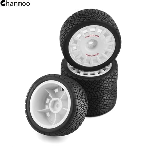Chanmoo 1/10 RC Rally Car Tires On Road Tyres 12mm Hex Plastic Wheels Rims Compatible with 1/10 Scale Racing Car Tamiya TT01 TT02 XV01 TA06 PTG2 HPI KYOSHO HSP RC On-Road Car 4PCS (White) - Image 4