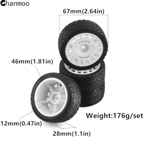 Chanmoo 1/10 RC Rally Car Tires On Road Tyres 12mm Hex Plastic Wheels Rims Compatible with 1/10 Scale Racing Car Tamiya TT01 TT02 XV01 TA06 PTG2 HPI KYOSHO HSP RC On-Road Car 4PCS (White) - Image 2