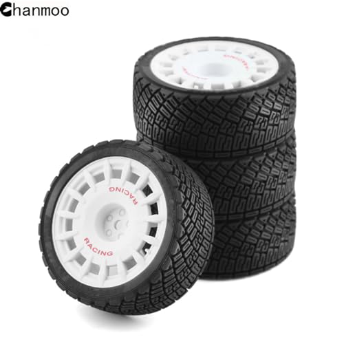 Chanmoo 1/10 RC Rally Car Tires On Road Tyres 12mm Hex Plastic Wheels Rims Compatible with 1/10 Scale Racing Car Tamiya TT01 TT02 XV01 TA06 PTG2 HPI KYOSHO HSP RC On-Road Car 4PCS (White) - Image 5
