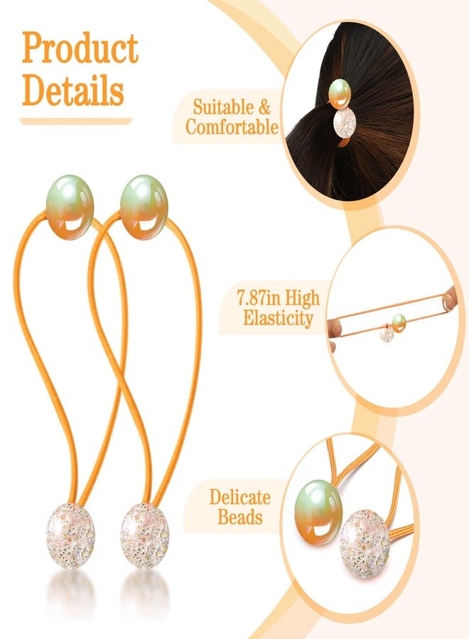 Chuangdi 14 Pcs Double Balls Hair Tie Elastic Ponytail Holders Colorful Double Bead Rubber Elastics Accessories for Kids Children Girls Women, 7colors - Image 3