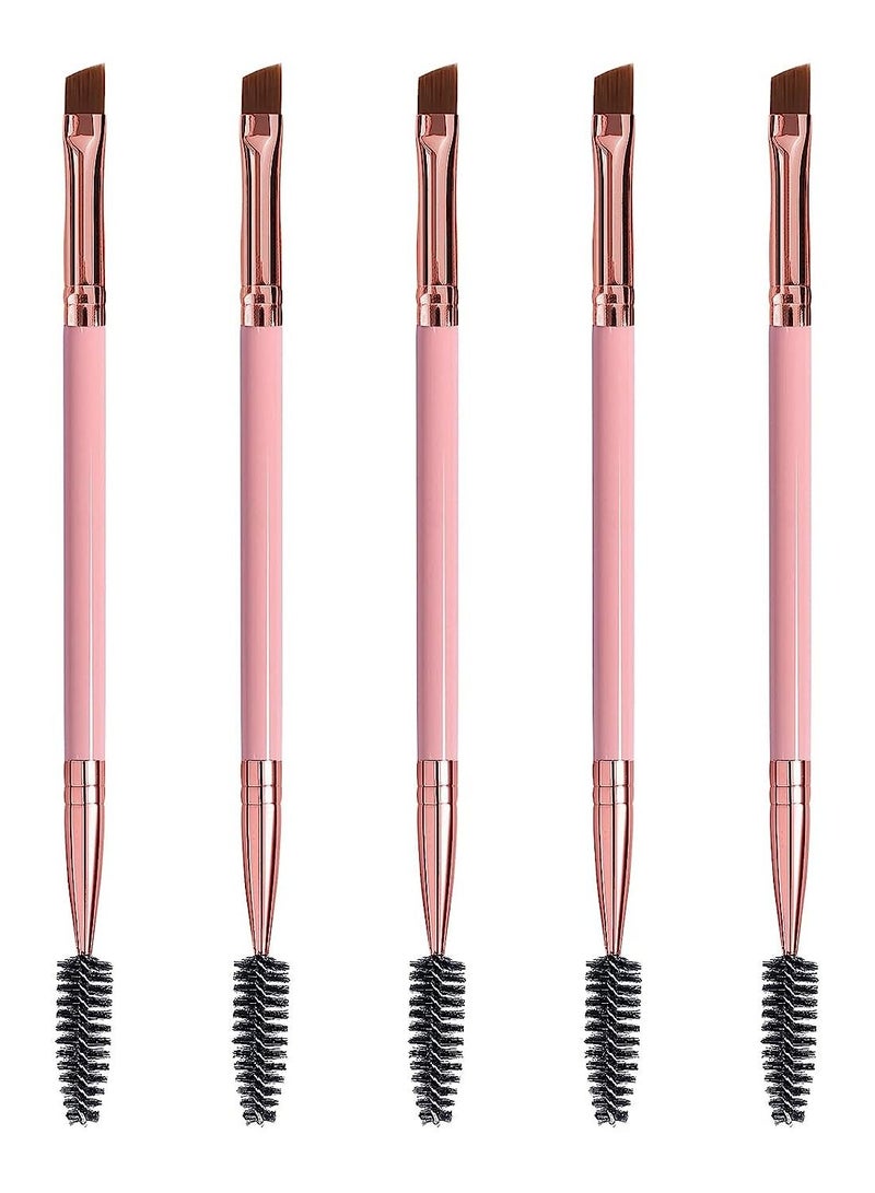 Duo Eyebrow Brush, Spoolie Brush and Angled Brow Brush Eyelash Brush for Eye Makeup 5pcs,