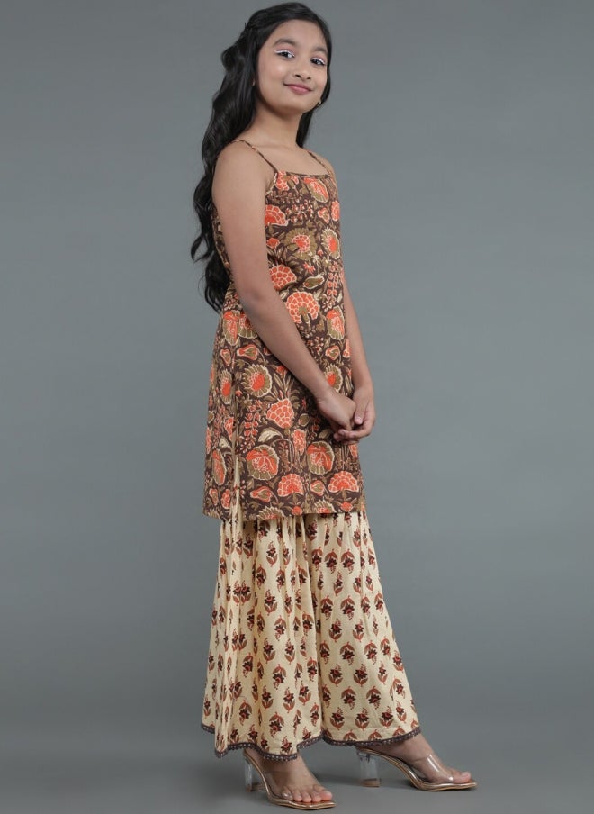 AKS Floral Printed Kurta and Sharara Set for Girls - Image 4