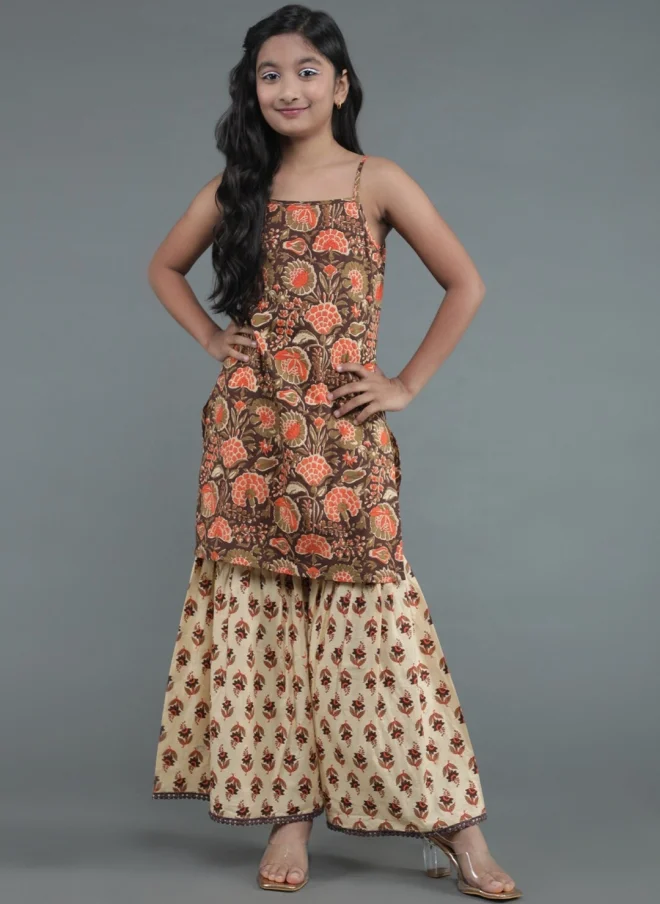 AKS Floral Printed Kurta and Sharara Set for Girls