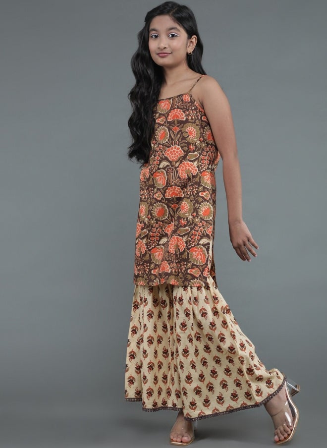 AKS Floral Printed Kurta and Sharara Set for Girls - Image 5