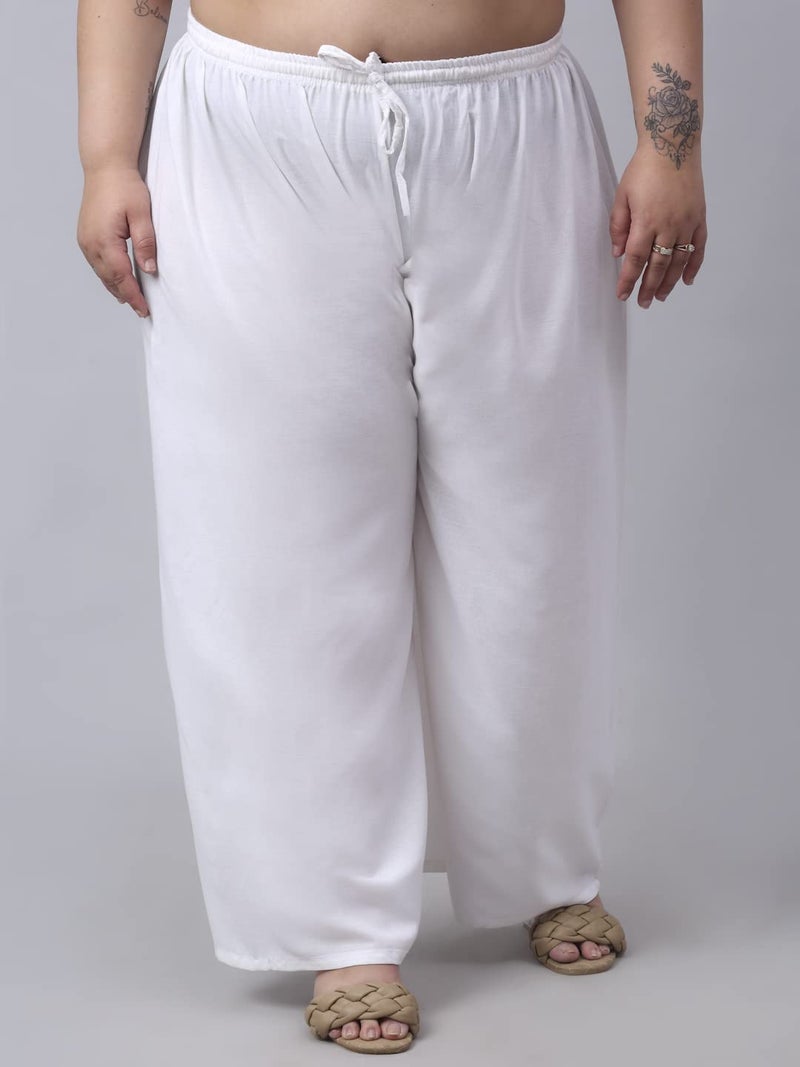 TREND LEVEL Women Relaxed Fit Mid Rise Stylish Palazzo Viscos Rayon Solid Color Plus Palazzo (S to 10Xl) (in, Alpha, 9XL, Plus, White) - Image 2