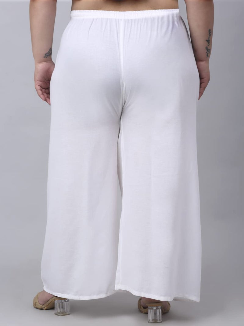 TREND LEVEL Women Relaxed Fit Mid Rise Stylish Palazzo Viscos Rayon Solid Color Plus Palazzo (S to 10Xl) (in, Alpha, 9XL, Plus, White) - Image 3