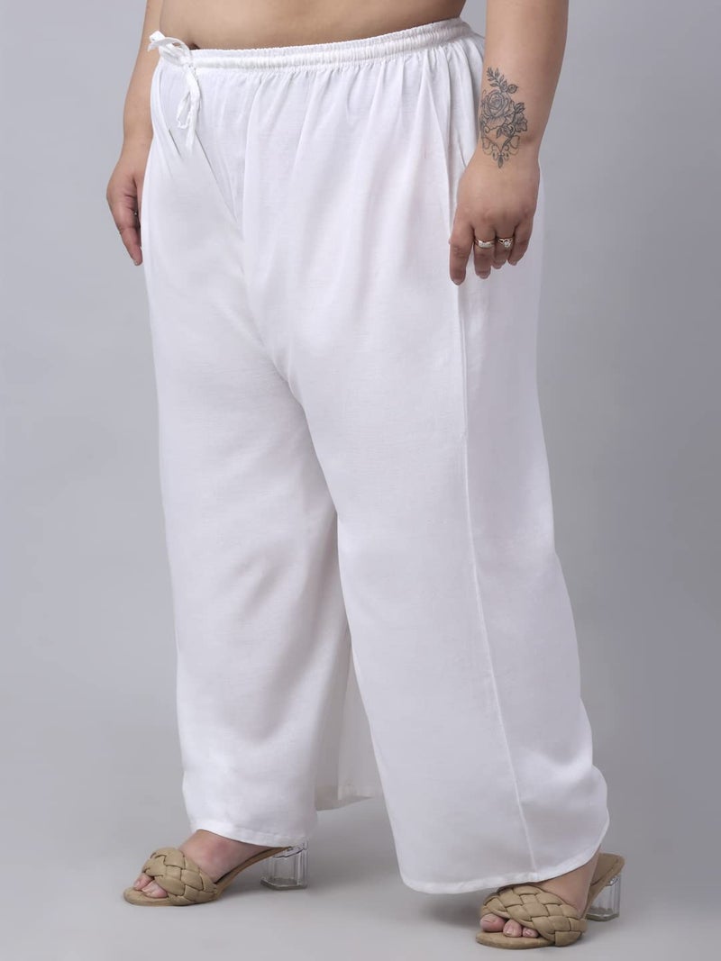 TREND LEVEL Women Relaxed Fit Mid Rise Stylish Palazzo Viscos Rayon Solid Color Plus Palazzo (S to 10Xl) (in, Alpha, 9XL, Plus, White) - Image 4