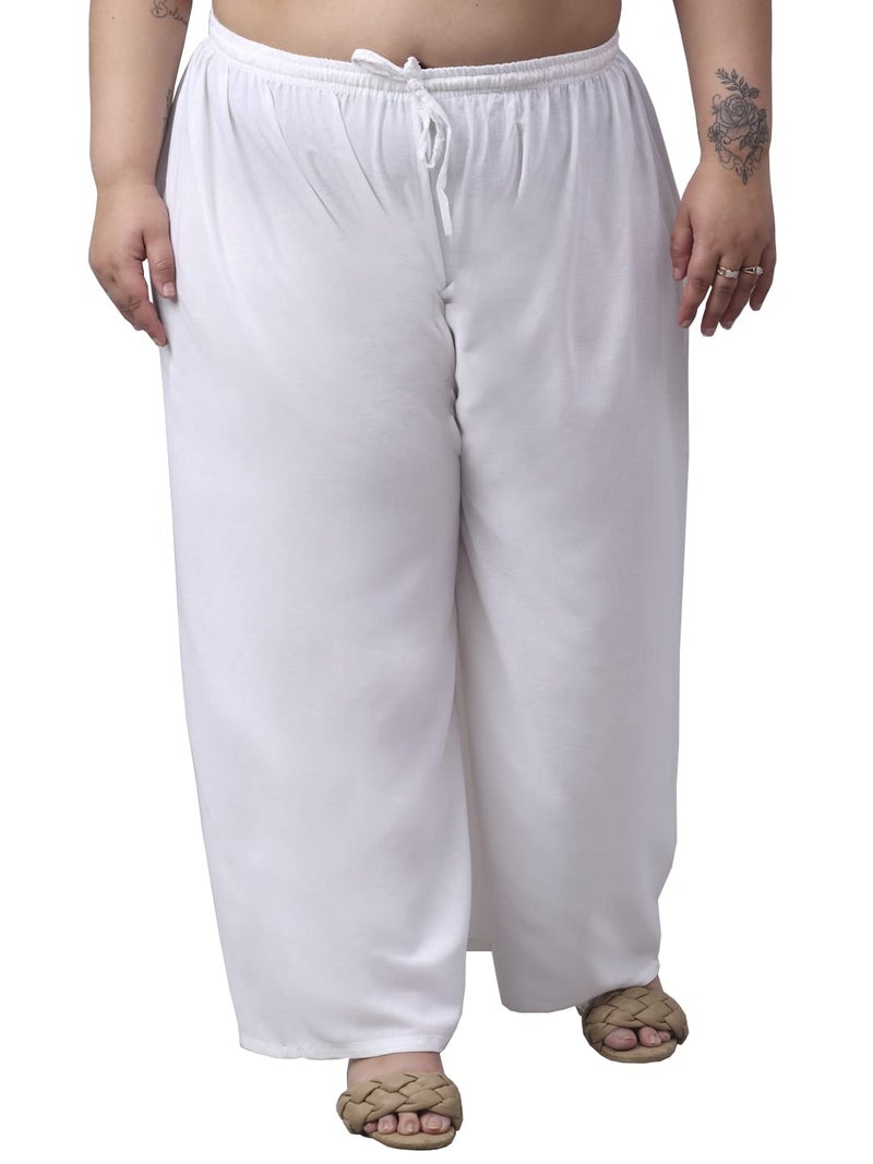 TREND LEVEL Women Relaxed Fit Mid Rise Stylish Palazzo Viscos Rayon Solid Color Plus Palazzo (S to 10Xl) (in, Alpha, 9XL, Plus, White) - Image 1