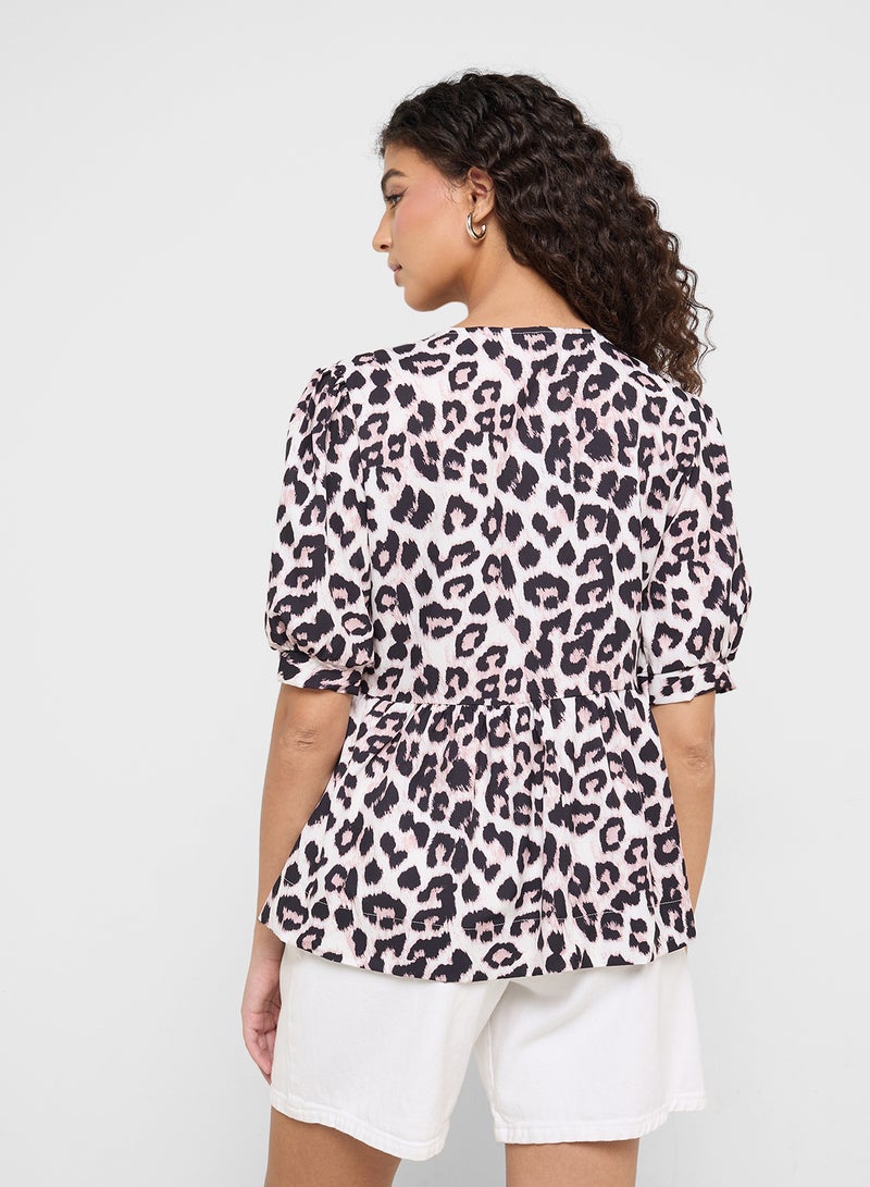Ginger Puff Sleeves Tie Up Detail Leopard Print Blouse  - Image 2