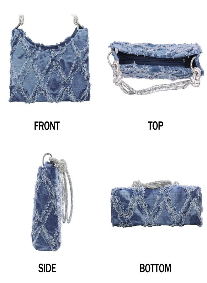 Milisente Clutch Purses For Women Vintage Evening Clutch Bags Formal Shoulder Bag With Rhinestone Handle (Denim Blue) - Image 4