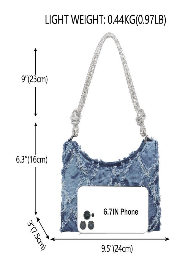 Milisente Clutch Purses For Women Vintage Evening Clutch Bags Formal Shoulder Bag With Rhinestone Handle (Denim Blue) - Image 3