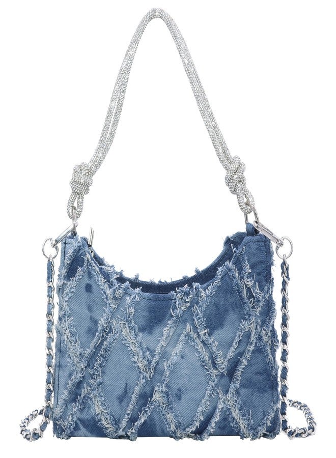 Milisente Clutch Purses For Women Vintage Evening Clutch Bags Formal Shoulder Bag With Rhinestone Handle (Denim Blue) - Image 1