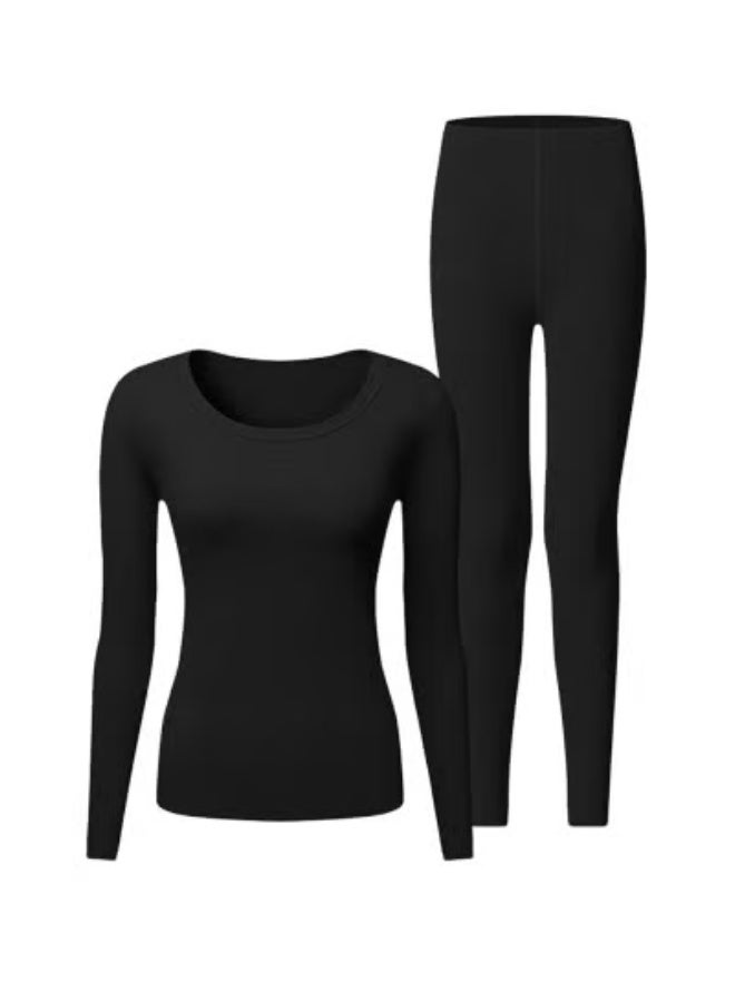 Thermal Underwear Women Ultra-Soft Long Johns Set Base Layer Skiing Winter Warm Top & Bottom-Balck - Image 1