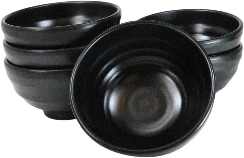 Ebros Gift Contemporary Ridged Matte Black Melamine Series Dinnerware Serveware Kitchenware Set Japanese Chinese Restaurant Supply Pack Of 6 Small Round Soup Appetizer Rice Bowls 10oz - Image 3