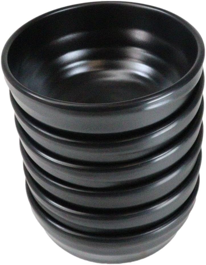 Ebros Gift Contemporary Ridged Matte Black Melamine Series Dinnerware Serveware Kitchenware Set Japanese Chinese Restaurant Supply Pack Of 6 Small Round Soup Appetizer Rice Bowls 10oz - Image 4