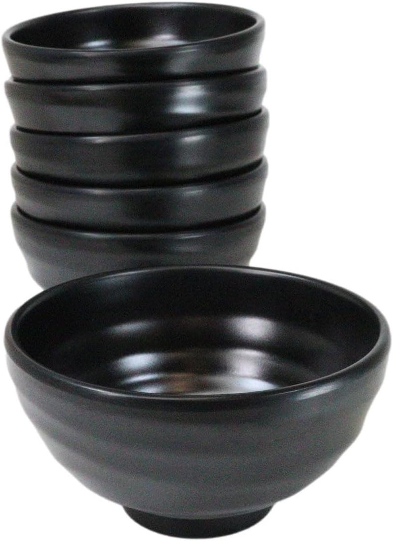 Ebros Gift Contemporary Ridged Matte Black Melamine Series Dinnerware Serveware Kitchenware Set Japanese Chinese Restaurant Supply Pack Of 6 Small Round Soup Appetizer Rice Bowls 10oz - Image 1